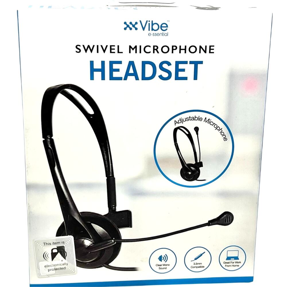 Vibe E-sential Swivel Microphone Headset 3.5mm Work Home Black New - Picture 2 of 3